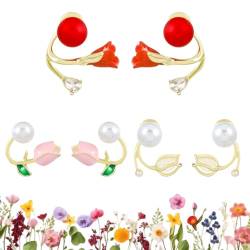 Qosneoun Versatile Tulip Flower Earrings, Tulip Flower Versatile Earrings, Women's Tulip Flower Pearl Exquisite Zircon Geometric Shape Earrings for Women Girls (3-C) von Qosneoun