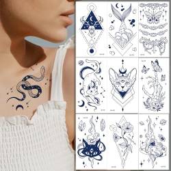 Qpout 10 Blatt semi-permanente Tattoos für Frauen Mädchen Realistische temporäre Tattoos Body Art Tattoo Aufkleber dunkelblau wasserdicht gefälschte Tattoos langlebig für 1-2 Wochen von Qpout