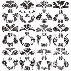 Qpout 12pcs Große Gesicht Temporäre Tattoos, Maori Gesicht Tattoos Wasserdichte Tribal Schwarz Gesicht Tattoo Aufkleber für Frauen/Männer Karneval Party Maori Themenparty Halloween Dekoration Zubehör von Qpout