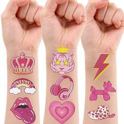 Qpout 60 Stück Glitter Pink Preppy Temporäre Tattoos Niedliche Y2K Gesicht Fake Tattoos Aufkleber für Junggesellenabschied Preppy Geburtstagsfeier Dekorationen für Mädchen Frauen, 12 Stile von Qpout