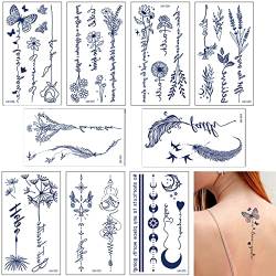 Qpout 9 Blatt semi-permanente Tattoos für Frauen Mädchen Realistische temporäre Tattoos Body Art Tattoo Aufkleber dunkelblau wasserdicht gefälschte Tattoos langlebig für 1-2 Wochen von Qpout