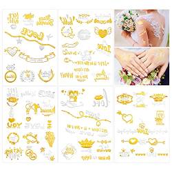 Qpout Junggesellinnenabschied Tattoos Set Bachelorette Party Favors, 56 Stück gefälschte Flash Metallic Tattoo Aufkleber für Mädchen Frauen Nacht Hochzeitsdekoration Braut Team Braut Tribe Zubehör von Qpout