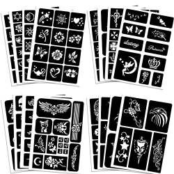 Qpout Tattoo Schablonen für Kinder und Erwachsene, 16 Blatt Henna Tattoo Schablonen Set, Temporäre Tattoo Schablonen Wiederverwendbar, Tattoo Stencils von Qpout