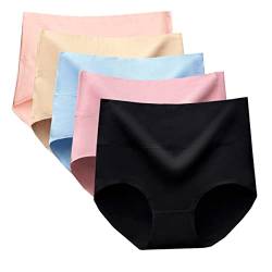 Qrity 5 Stück Baumwolle Hohe Taille Unterwäsche, Baumwolle Bequeme Unterhosen, Bauchweg Unterhose Damen, Atmungsaktiv Panties -S von Qrity
