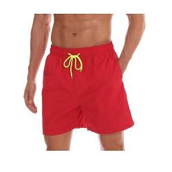 Qrity Herren Badeshorts, Badehose Herren Jungen Badeshorts Männer, Strandhose mit Taschen, Schwimmen Schnelltrocknen, Strandshorts, Verstellbarer Kordelzug, Rot -L von Qrity