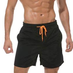 Qrity Herren Badeshorts, Badehose Herren Jungen Badeshorts Männer, Strandhose mit Taschen, Schwimmen Schnelltrocknen, Strandshorts, Verstellbarer Kordelzug, Schwarz -L von Qrity