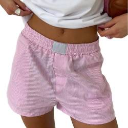 Qsurluck Women's Summer Y2k Cute Lounge Shorts Plaid Striped Pajama Bottoms Elastic Sleepwear Pj Beach Shorts (Pink Stripe, M) von Qsurluck