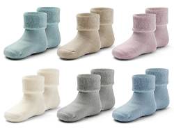 Qterdiz Baby Anti Rutsch Wintersocken Baby Jungen Warme Frottee Socken Baby Mädchen Dicke Thermosocken 6 Paar 0-12 Monate von Qterdiz