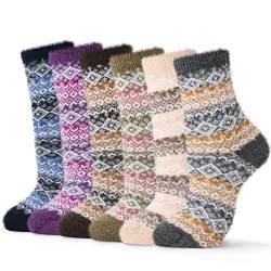 Qterdiz Damen Flauschige Winter Socken Frauen Warme Thermosocken Dicke Warme Bettsocken 6 Paar 35-38 39-42 von Qterdiz