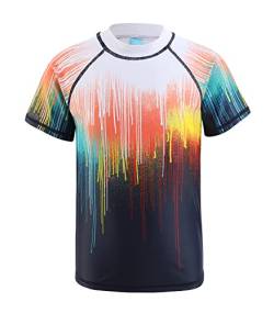 Qterdiz Jungen Kurzarm Schwimmshirt Kinder Schnelltrocknendes Badeshirt Rashguard Badeanzug 134 140/9-10 Jahre von Qterdiz