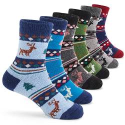 Qterdiz Jungen Weihnachten Wollsocken Kinder Warme Wintersocken Dicke Socken Thermosocken 6 Paar 3-5 Jahre von Qterdiz