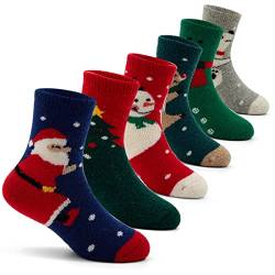 Qterdiz Jungen Weihnachten Wollsocken Kinder Warme Wintersocken Dicke Socken Thermosocken 6 Paar 5-7 Jahre von Qterdiz