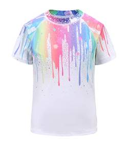 Qterdiz Mädchen Kurzarm Schwimmshirt Kinder Schnelltrocknendes Badeshirt Rashguard Badeanzug 146 152/11-12 Jahre von Qterdiz