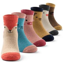 Qterdiz Mädchen Wollsocken Kinder Warme Wintersocken Dicke Socken Thermosocken 6 Paar 27-30/5-7 Jahre von Qterdiz