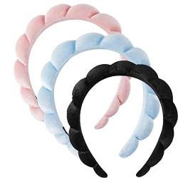 3 Stück Spa-Stirnbänder für Frauen, Waschen des Gesichts, Schwamm-Frottee-Tuch, Puffy Haarband, Hautpflege, Make-up-Stirnband für Frauen von Qtinghua