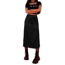 Boho Midi Skirts for Women Printed High Waist A Line Plaid Skirt Long Maxi Pencil Skirt Slim Bodycon Streetwear Y2k Skirt (Style A Black, Small) von Qtinghua
