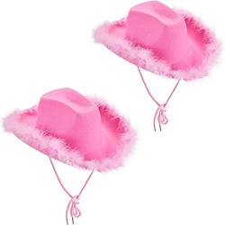 Cowboyhut für Damen, rosa Pailletten-Cowgirl-Prinzessinnen-Filzhut mit Kronen-Tiara-Design, 2 Stück Pink, Einheitsgröße von Qtinghua