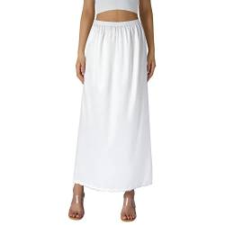 Qtinghua Satin Halbe Slip für Frauen Unter Kleidern Plus Größe Einfarbig Lange Unterrock Spitzenbesatz Elastische Taille Maxi Slip Rock, B# Weiß, 38 von Qtinghua