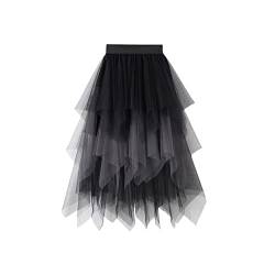 Qtinghua Sexy Mesh Schwarz Tüll Rock für Frauen Unregelmäßiger Elastischer Tüll Bubble Rock Hohe Taille Stufeniger Tüll Tutu A-Linie Midi Rock, C# Schwarzgrau, Einheitsgröße von Qtinghua