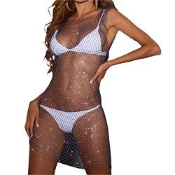 Sexy durchscheinendes Netzkleid für Damen, Perlen-Strass-Vertuschung, Maxikleid, Strand, Bademode, Bikini, Badeanzug, Coverups, C# Dunkelblau, L von Qtinghua