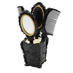 Qtrednrry 4 Stück/Set Haarbürsten Kamm Set Damen Haarpflege Massage Haarbürste mit Spiegel Wet/Dry Curly Styling Werkzeug - Schwarz von Qtrednrry