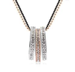 Collar 'Tres Anillos', adornado con deslumbrantes cristales de Swarovski®, collar largo de tres anillos, color: oro von Quadiva