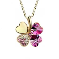 Halskette 'Kleeblatt', verziert mit funkelnden Kristallen von Swarovski®, Farbe: gold, rose color Herzkristalle von Quadiva