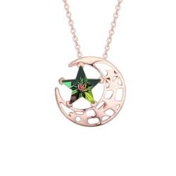 Halskette 'Halbmond und Stern', verziert mit funkelnden Kristallen von Swarovski®, Farbe: rosegold, grünerSternkristall von Quadiva