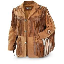 Herren Westernjacke Cowboy Leder Mantel mit Fransen Indianerjacke Wildleder Perlen - Schwarz - 4X-Groß von Quality Cowboy Jackets