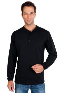 Qualityshirts Langarm Serafino Shirt mit Knopfleiste Gr. M schwarz von Qualityshirts
