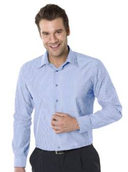 Qualityshirts Langarm Streifen Hemd mit Kent Kragen, Gr. L (41/42), hellblau/weiß von Qualityshirts