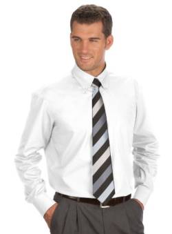 Qualityshirts Langarm Uni Hemd Button Down, Gr. L (41/42), weiß von Qualityshirts