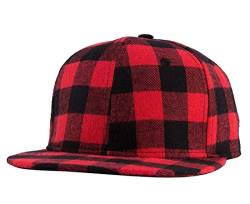 Quanhaigou Klassische Snapback Mütze Hip Hop Flat Bill Visor Cap - Unisex Erwachsene Adjustable Baseball Hüte, kariert rot schwarz, Einheitsgröße von Quanhaigou
