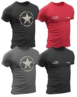 4er-Pack Militär-T-Shirt für Fans von US Army T-Shirt PHYS.Ed, Fitnessstudio, Training, Bodybuilding, US-Flagge, Armee der Vereinigten Staaten, sportliche Aktivitäten von Quarter Mile Clothing