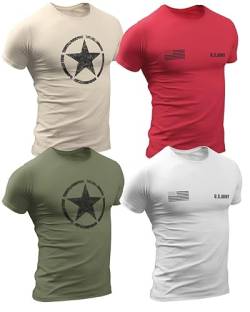 4er-Pack Militär-T-Shirt für Fans von US Army T-Shirt PHYS.Ed, Fitnessstudio, Training, Bodybuilding, US-Flagge, Armee der Vereinigten Staaten, sportliche Aktivitäten von Quarter Mile Clothing