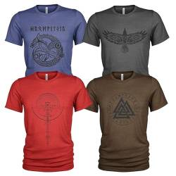 4er Pack Wikinger T Shirt für Herren Walhalla Ragnarok T-Shirt Set von Quarter Mile Clothing