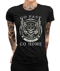 Biker Go Fast or Go Home 2004 Totenkopf Totenschädel Bike Motorrad Motorradfahren Chopper Rider Moped Rocker Metal Racer Frauen Damen T-Shirt von Quattro Formatee