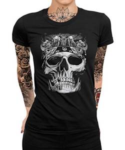 Biker Totenkopf Totenschädel Bike Motorrad Motorradfahren Chopper Rider Moped Rocker Metal Racer Frauen Damen T-Shirt von Quattro Formatee