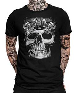 Biker Totenkopf Totenschädel Bike Motorrad Motorradfahren Chopper Rider Moped Rocker Metal Racer Herren Männer T-Shirt von Quattro Formatee