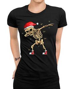 Dab Dabbing Skelett - Weihnachten Merry Christmas Ugly X-Mas Santa Claus Weihnachtsoutfit Weihnachtsshirt D Frauen Damen T-Shirt | Schwarz | 3XL von Quattro Formatee