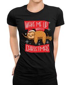 Faultier - Weihnachten Merry Christmas Ugly X-Mas Santa Claus Weihnachtsoutfit Weihnachtsshirt D Frauen Damen T-Shirt | Schwarz | S von Quattro Formatee