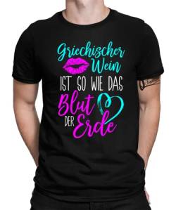 Griechischer Wein - Schlager Party Mallorca Schlagermusik JGA Herz Herren Männer T-Shirt | Schwarz | XXL von Quattro Formatee