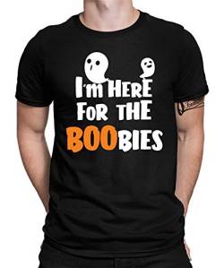 I´m Here for The Boobies - Halloween Geist Gespenst Gespenstisch Ghost Kostüm Verkleidung Geisterstunde | Herren Männer T-Shirt | Schwarz | XXL von Quattro Formatee