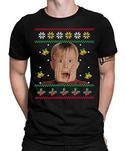 Kevin Allein Zuhause - Ugly Christmas Sweater Weihnachten Merry X-Mas Santa Claus Weihnachtsoutfit Herren Männer T-Shirt | Schwarz | XXL von Quattro Formatee