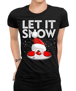 Let It Snow - Weihnachten Merry Christmas Weihnachtsmann Schnee Santa Claus Weihnachtsoutfit Weihnachtsshirt D Frauen Damen T-Shirt | Schwarz | M von Quattro Formatee