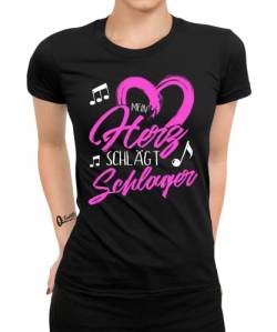 Mein Herz schlägt Schlager - Schlager Party Mallorca Schlagermusik JGA Herz Frauen Damen T-Shirt | Schwarz | L von Quattro Formatee