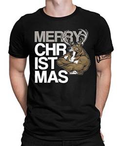 Merry Christmas Rentier - Weihnachten Merry Christmas Ugly X-Mas Santa Claus Weihnachtsshirt D Herren Männer T-Shirt | Schwarz | XXL von Quattro Formatee