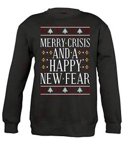 Merry Crisis and A Happy New Fear - Ugly Christmas Sweater Weihnachten X-Mas Santa Claus Pullover Sweatshirt | Schwarz | XXL von Quattro Formatee