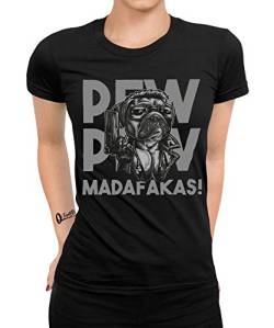 Pew Pew Madafakas Crazy Funny Dog Vintage Fraue Damen T-Shirt von Quattro Formatee