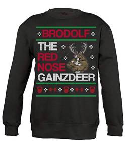 Quattro Formatee Brodolf Rentier Rudolf - Fitness Gym Training Ugly Christmas Sweater Weihnachten Merry X-Mas Santa Claus Pullover Sweatshirt | Schwarz | XL von Quattro Formatee